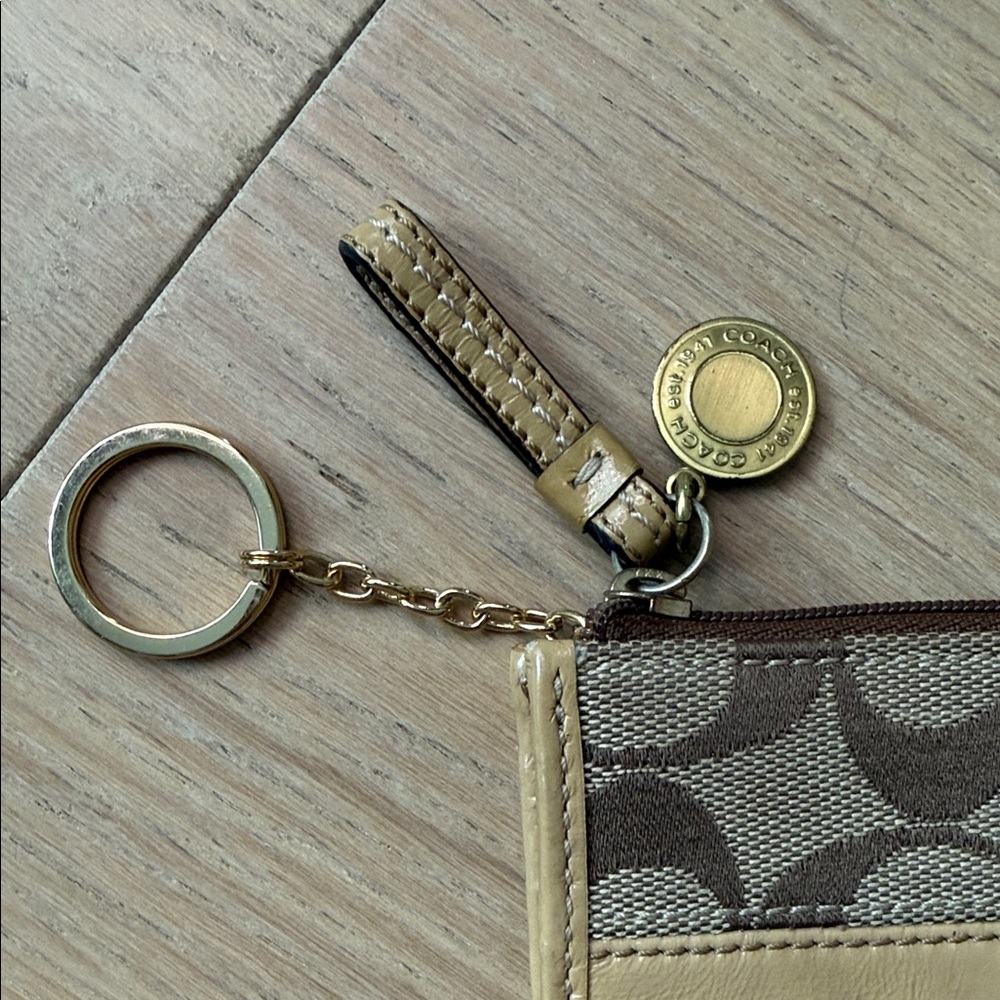 Coach Signature Brown and Tan Keychain Wallet - Picture 3 of 9